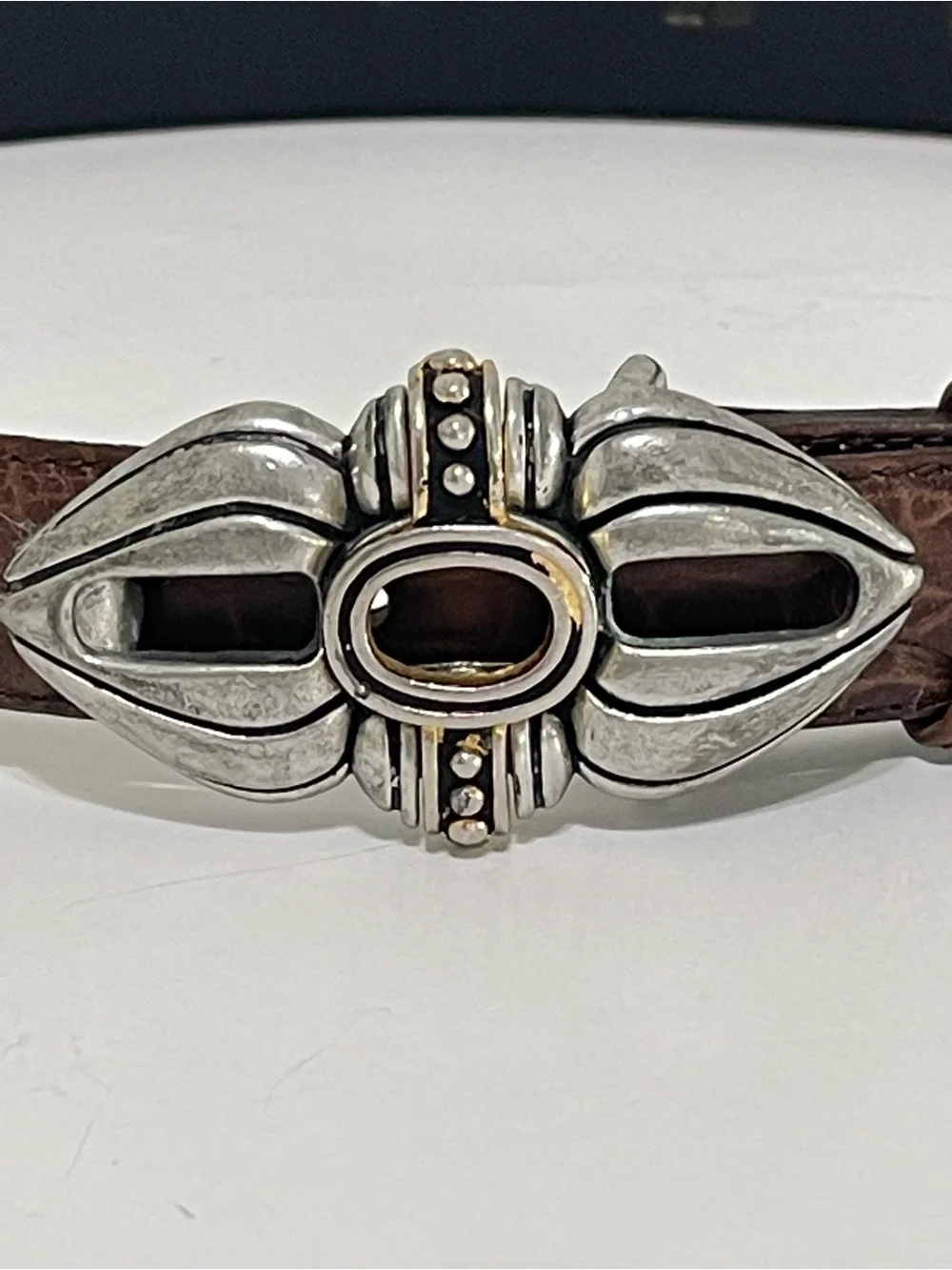 Vintage Vicenza Genuine Italian Calfskin Croc Embossed Belt Ornate Buckle Sz 28
